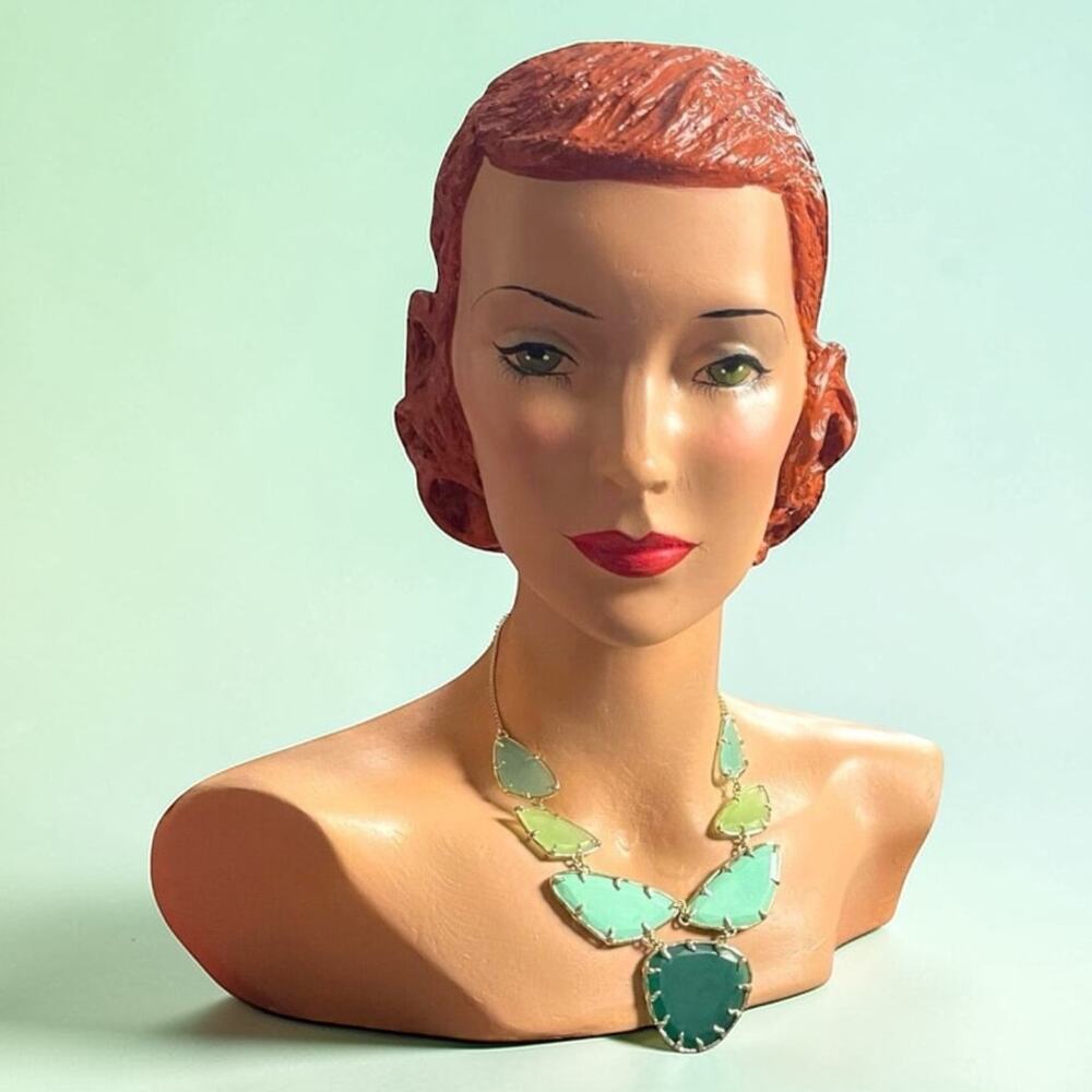 Vintage Kendra Scott Green Marisol Necklace Gold Plated Bib Statement Retired - Picture 2 of 11